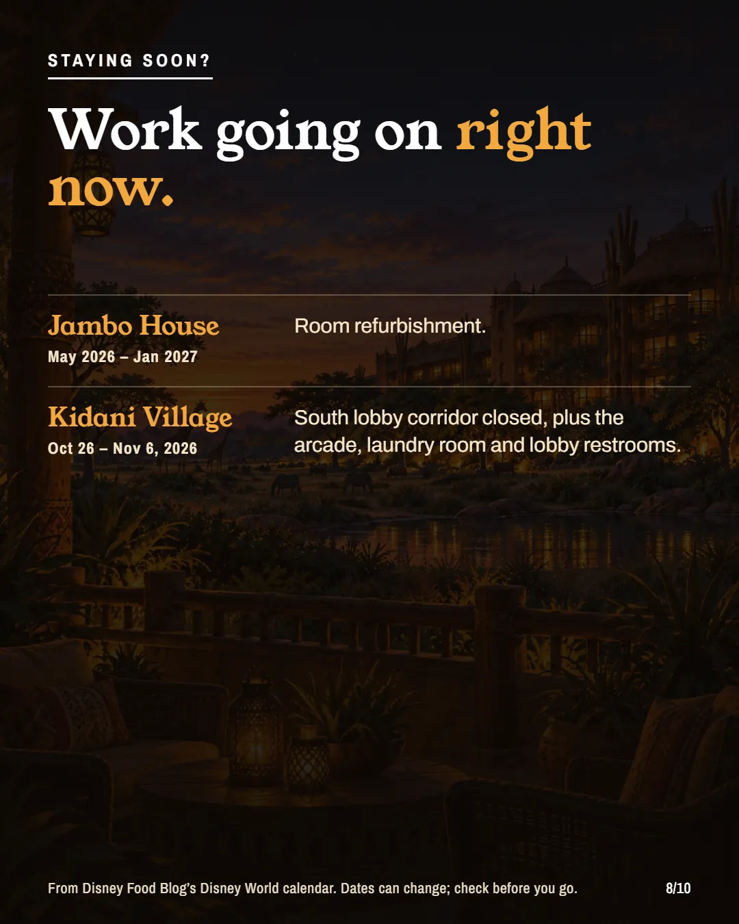 Current construction at Jambo House and Kidani Village.
